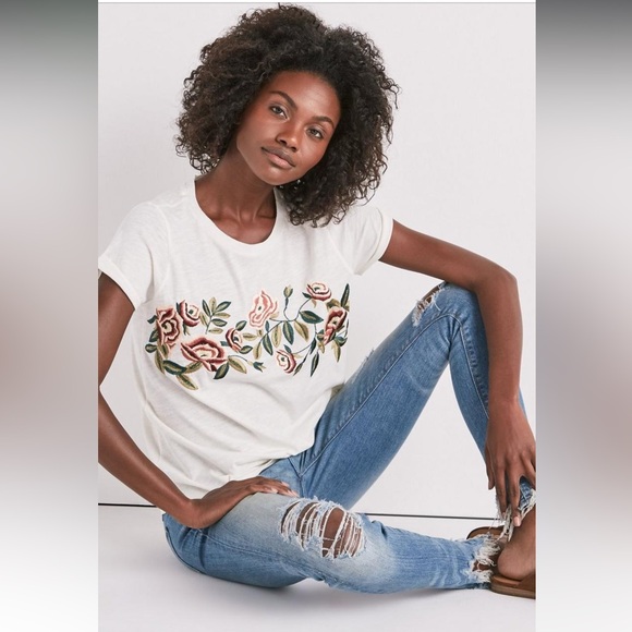 Lucky Brand Rose Embroidered Tee - Picture 1 of 11